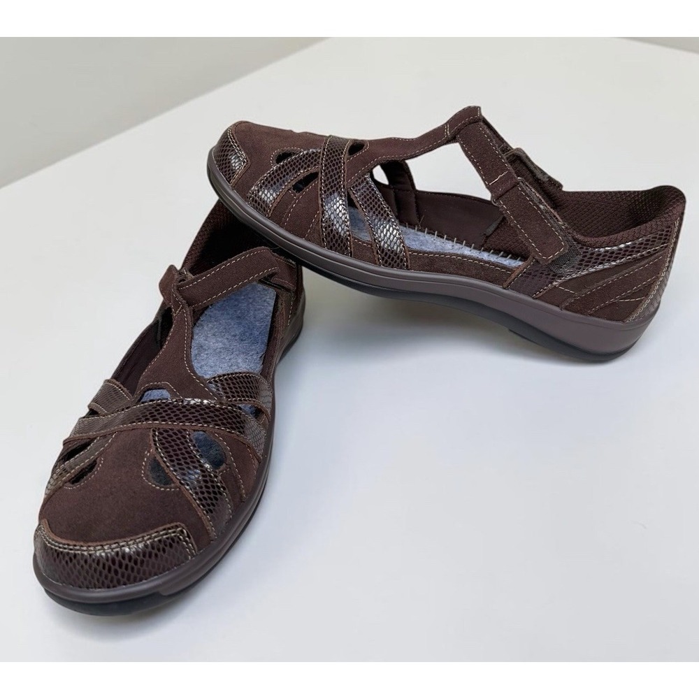 OrthoFeet Mary Janes Sz. 9 B Brown Suede T Strap Comfort Walking Shoes Sandals